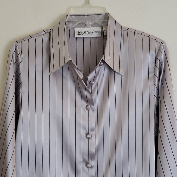 Yves St Claire Satin Silver Stripe Blouse 12P - Picture 2 of 11